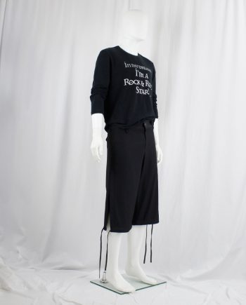 vintage Lieve Van Gorp black capri trousers with open zipped sides and leather ties 90s 1990s