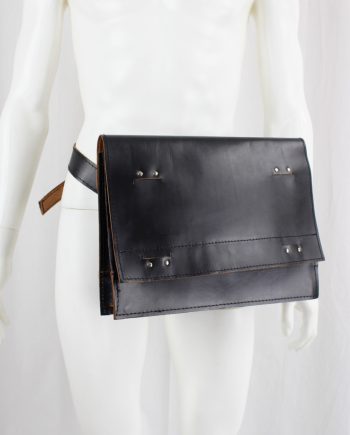 Lieve Van Gorp black leather hip bag with detachable leather belt — fall 1998