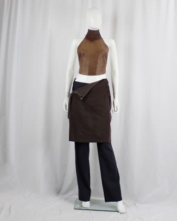 vintage Maison Martin Margiela 6 brown mirrored skirt with double zipper closure 1998
