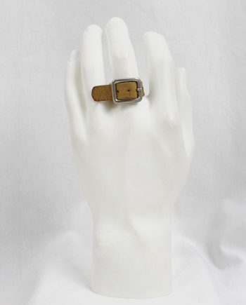 vintage Maison Martin Margiela ring made of a brown leather belt with silver buckle 90s 1990s