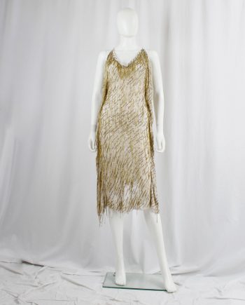 vintage af Vandevorst beige dress decorated with gold chains, bronze beads and clear sequins spring 2014