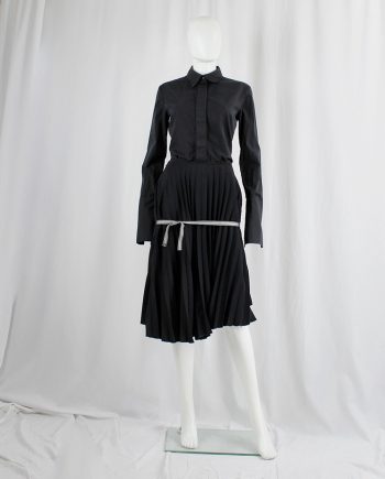 vintage af Vandevorst black accordeon pleated skirt with striped front ties spring 2020