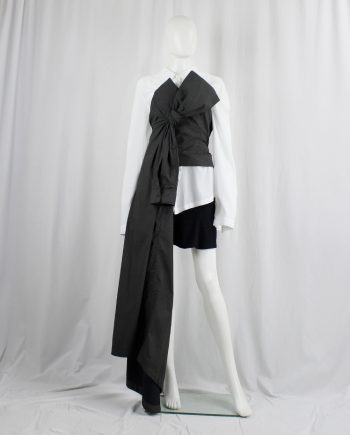 vintage af Vandevorst black polkadot bustier of a shirtdress with long sash fall 2017 couture