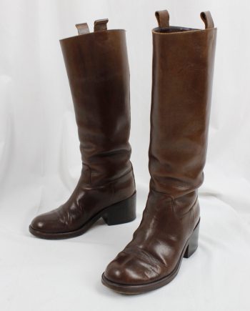 vintage A.F. Vandevorst brown tall classic riding boots with low brown heel