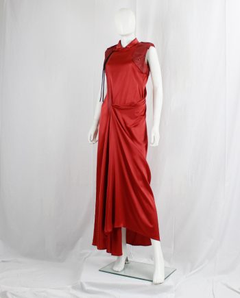 vintage A.F. Vandevorst red maxi dress with drape and contrasting studded shoulder panels fall 2010