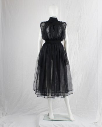 vintage Noir Kei Ninomiya black multi-layered tulle dress with wool knit collar