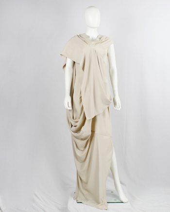 vintage Rick Owens WALRUS beige layered maxi-length dress with cowl drape bottom spring 2017