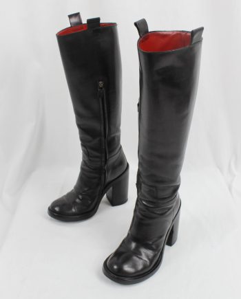 vintage af Vandevorst black tall riding boots with high heel and red inner