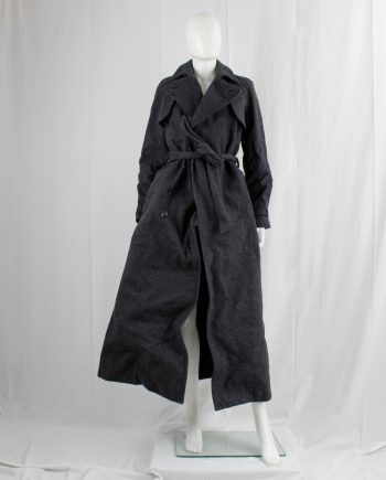 vintage af Vandevorst grey wrinkled wool maxi coat with interwoven metallic fall 2015