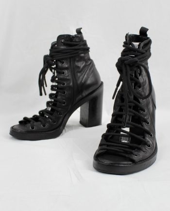 iconic Ann Demeulemeester black high heeled sandals with corset lacing spring 2009