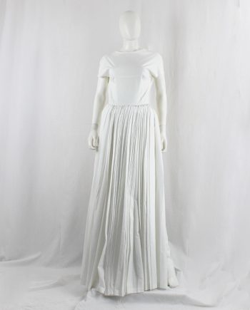 vintage A.F. Vandevorst white maxi dress with pleated front skirt on padding and open back fall 2015