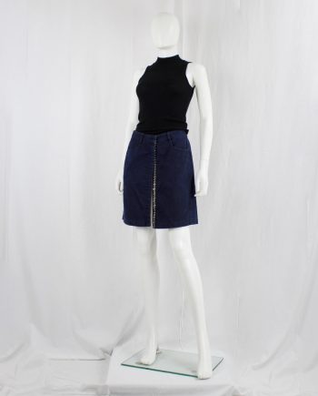 vintage Ann Demeulemeester denim skirt with silver snap buttons along the full length spring 2001