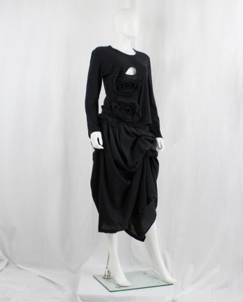 vintage Comme des Garçons black jumper with two large three-dimensional roses fall 2013