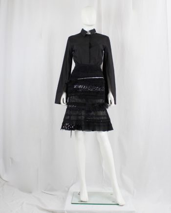 vintage Junya Watanabe black peplum hem skirt with sequins, faux fur, embroidery and sheer panels fall 2014