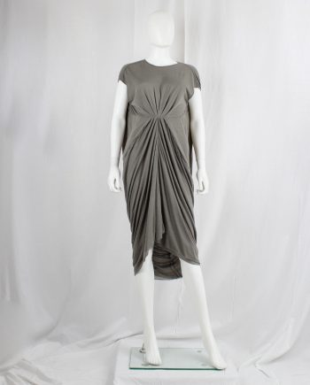 vintage Rick Owens lilies brown-grey double layered lobster dress with pleated front and draped back