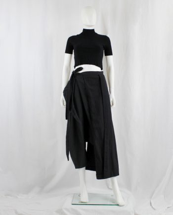 vintage Comme des Garcons black pinstripe pleated half-skirt worn as side apron AD 1992