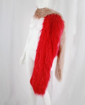 vintage Dries Van Noten salmon and red oversized shaggy faux fur scarf fall 2018