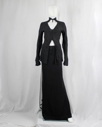 Kaat Tilley black long eyelet cardigan with Victorian-style neckline
