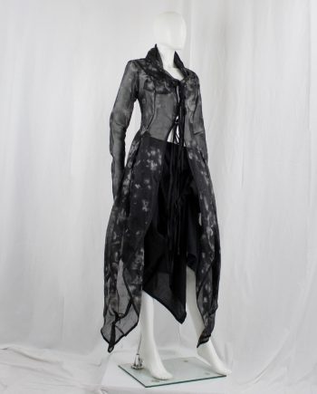 Kaat Tilley black sheer coat lined with feathers and corset back