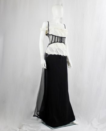 Kaat Tilley black sheer underbust corset with floor-length back train