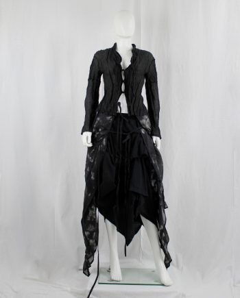 Kaat Tilley black wrinkled cardigan with fabric buttons and integrated shawl