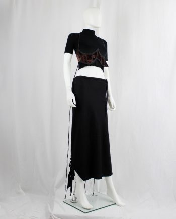 vintage Kaat Tilley burgundy velvet underbust corset with black boning and long back straps