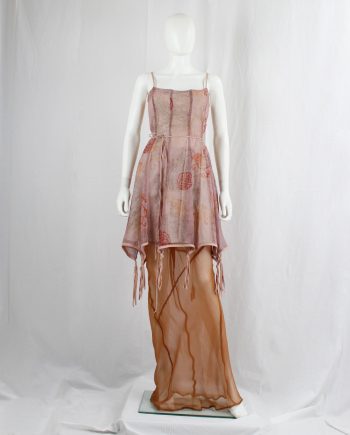 Kaat Tilley pink dress with circular prints and pink knots with ribbons at the hem — spring 2001