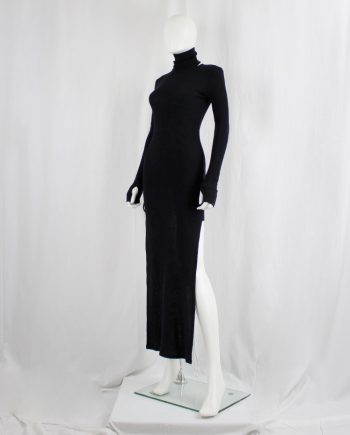 vintage Maison Margiela MM6 black maxi dress with short back and semi-detached turtleneck fall 2014
