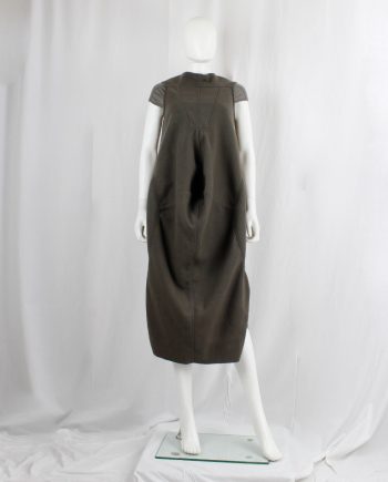 vintage Rick Owens SPHINX brown seahorse dress with geometric panel and front cowl drape fall 2015