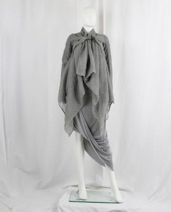 vintage Rick Owens grey sheer draped jacket with stitched dots and front ties