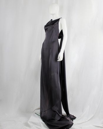 vintage af Vandevorst dark purple maxi dress with asymmetric twisted top and sash spring 2011