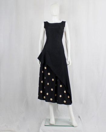 Yohji Yamamoto Noir black diagonally cut dress with polkadot underskirt fall 2007