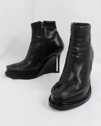 vintage Ann Demeulemeester black ankle boots with slit wedge fall 2010