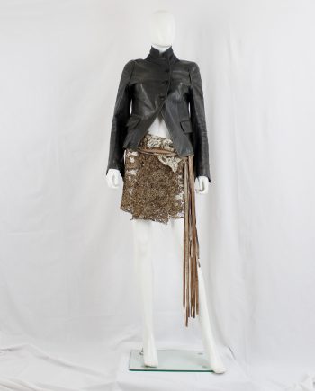 Ann Demeulemeester brown lace skirt with extra long attached leather straps — fall 2002