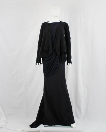 vintage Rick Owens SPARROWS black cardigan with draped front panels and ribbed knit sleeves fall 2002