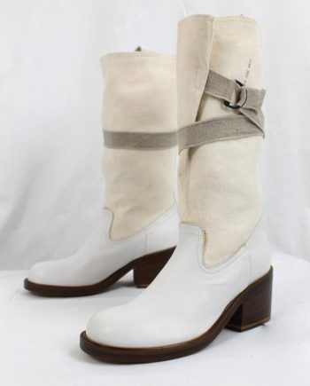 vintage AF Vandevorst white classic boots with burlap shaft and medical bandage wrap spring 1999