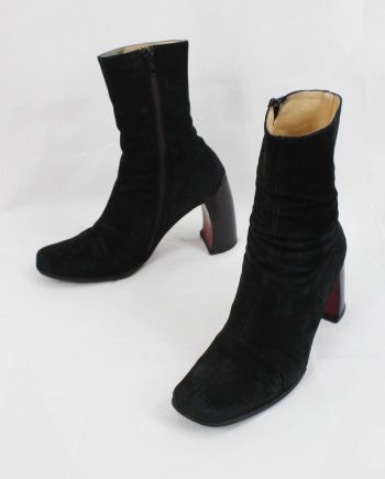 vintage Ann Demeulemeester black ankle boots with red sole and banana heel fall 1996
