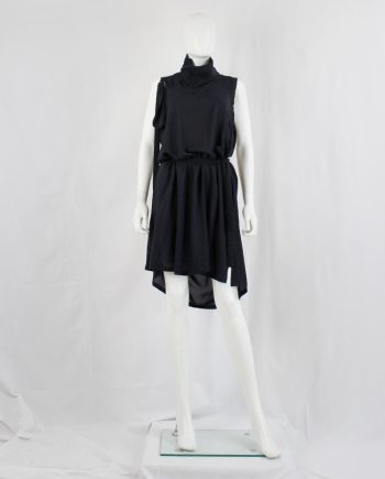 vintage Ann Demeulemeester black draped dress with straps and stitched collar spring 2011