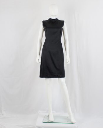 vintage Ann Demeulemeester black dress with padded shoulders and minimalist collar spring 1996