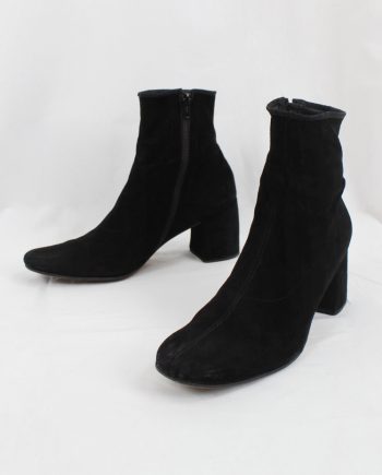 vintage Ann Demeulemeester black suede ankle boots with banana heel fall 1995