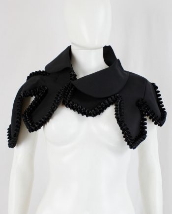 vintage Comme des Garcons black deconstructed geometric shoulder piece with frill trim spring 2009