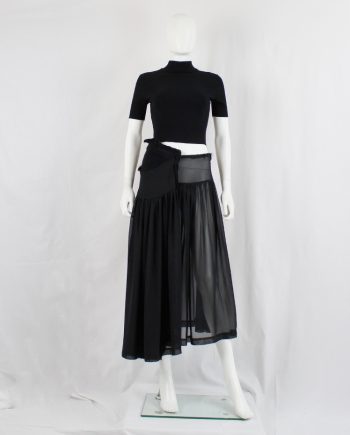 vintage Comme des Garcons black deconstructed skirt with sheer half and wool knit spring 2002