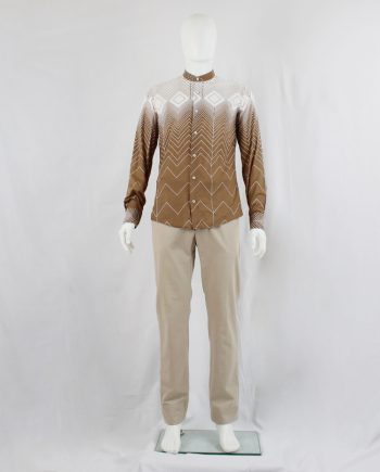 vintage Maison Martin Margiela brown and white zigzag ombre shirt with minimalist collar spring 2007