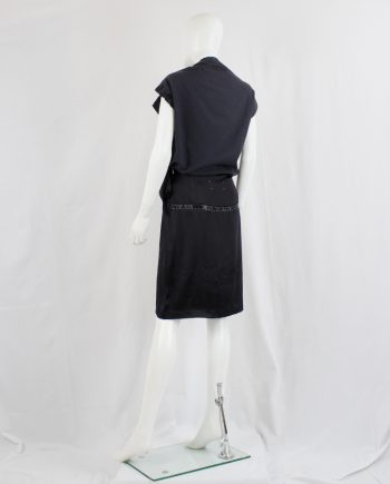 vintage Maison Martin Margiela dark blue skirt with white stitched band and darts spring 2002