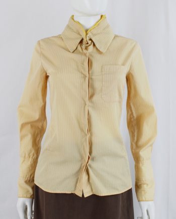 vintage Maison Martin Margiela yellow pinstripe shirt with lining pulled out of the collar — fall 2003