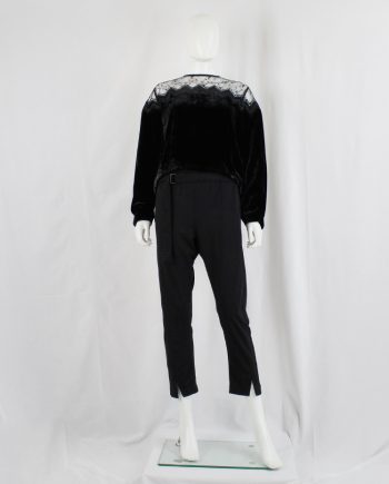 vintage Noir Kei Ninomiya black velvet jumper with sheer lace shoulders and zigzag embroidery fall 2017 runway