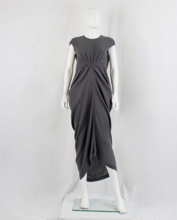 vintage Rick Owens STRUTTER grey long lobster dress with pleated front and draped back spring 2009