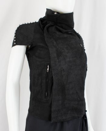 vintage Rick Owens VICIOUS black blistered leather vest with silver pearls along the shoulders spring 2014