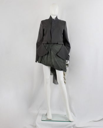 vintage A F Vandevorst khaki green blazer with grey felted collar and zipped panels fall 2017 couture