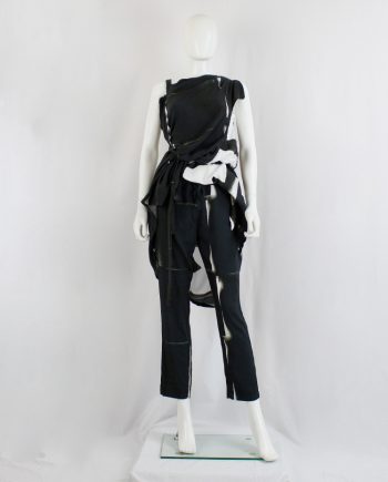 vintage Ann Demeulemeester black trousers with beige spraypaint stripe print spring 2011